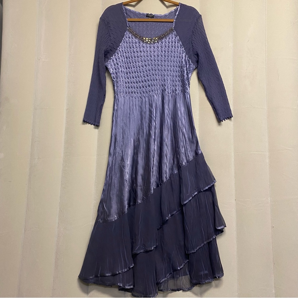 Komarov Women’s Dress XL Petite Beaded Charmeuse Chiffon Fairy Retro Glam Luxury